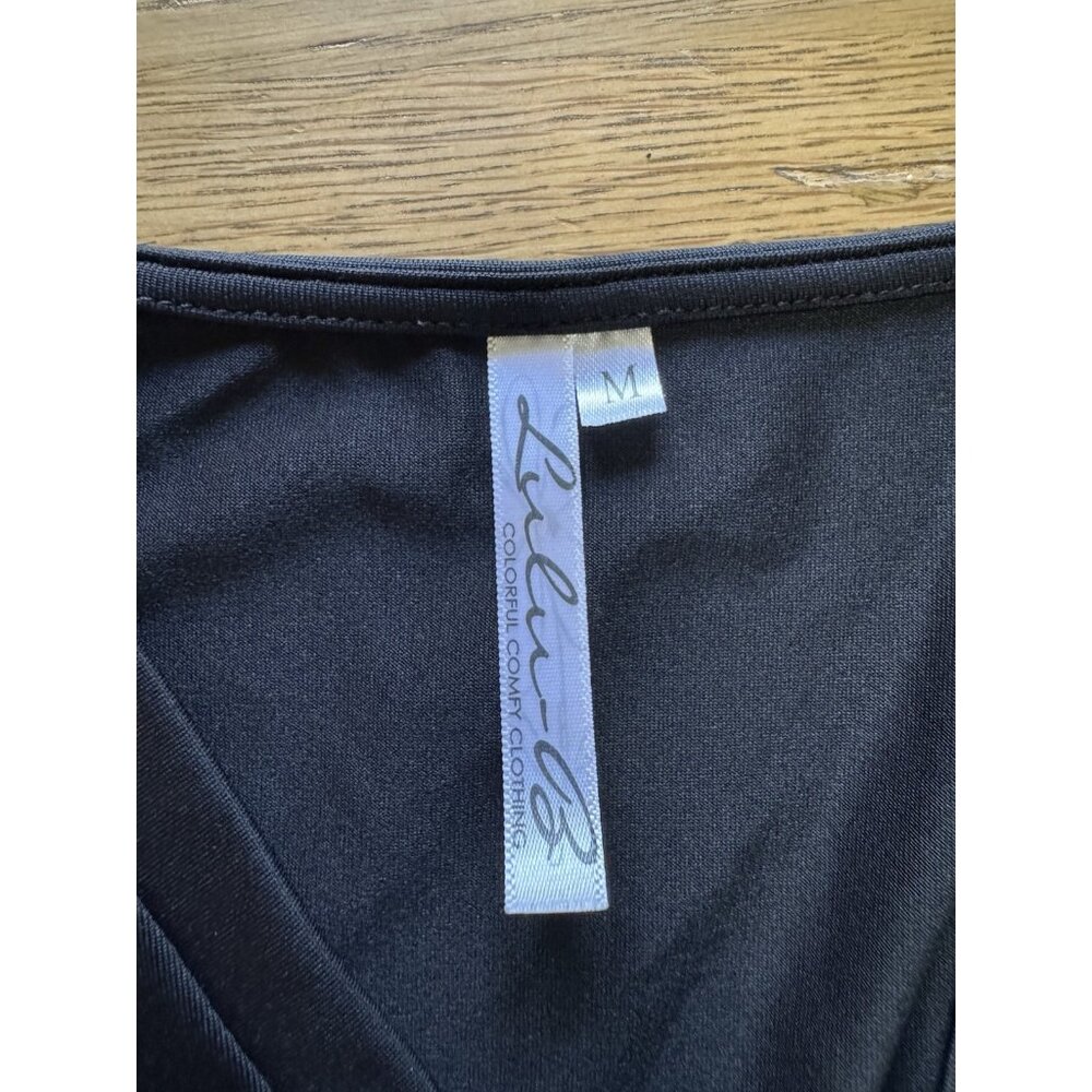 Lulu-B Shirt Women Medium Black‎ 3/4 Sleeve Stretch Nylon Spandex Preppy City - Picture 3 of 11
